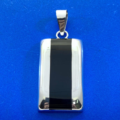 Designer ATI Mexico 925 Sterling Silver Black Enamel Rectangle Statement Pendant