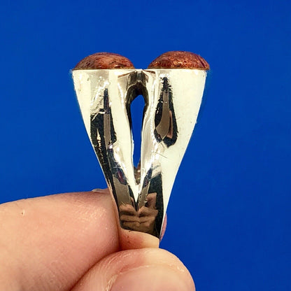 Designer CSX 925 Sterling Silver Red Coral Free Form Statement Double Dome Ring