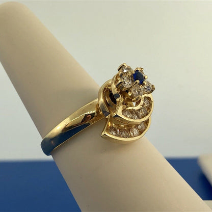 Retro 10K Yellow Gold Blue White Cubic Zirconia Star Comet Spinner Ring