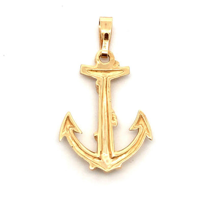 14K Yellow Gold 3D Anchor Nautical Navy Marine Pendant