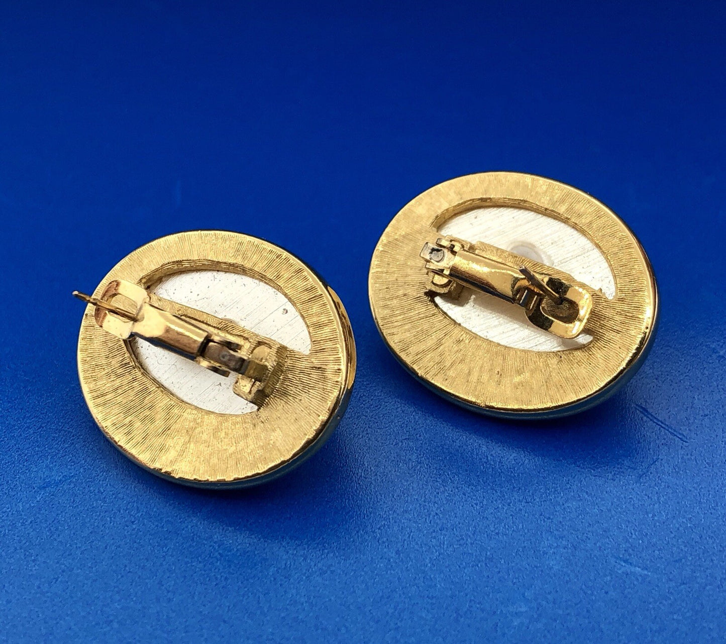 Vintage Richelieu Gold Tone Mabe Pearl Rhinestone Statement Stud Earrings