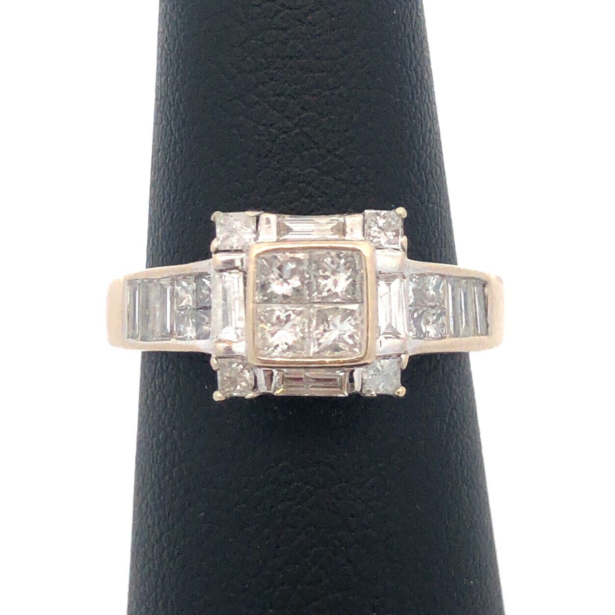 14K White Gold Princess Cut Quad Top Diamond Engagement Size 5.75 Ring