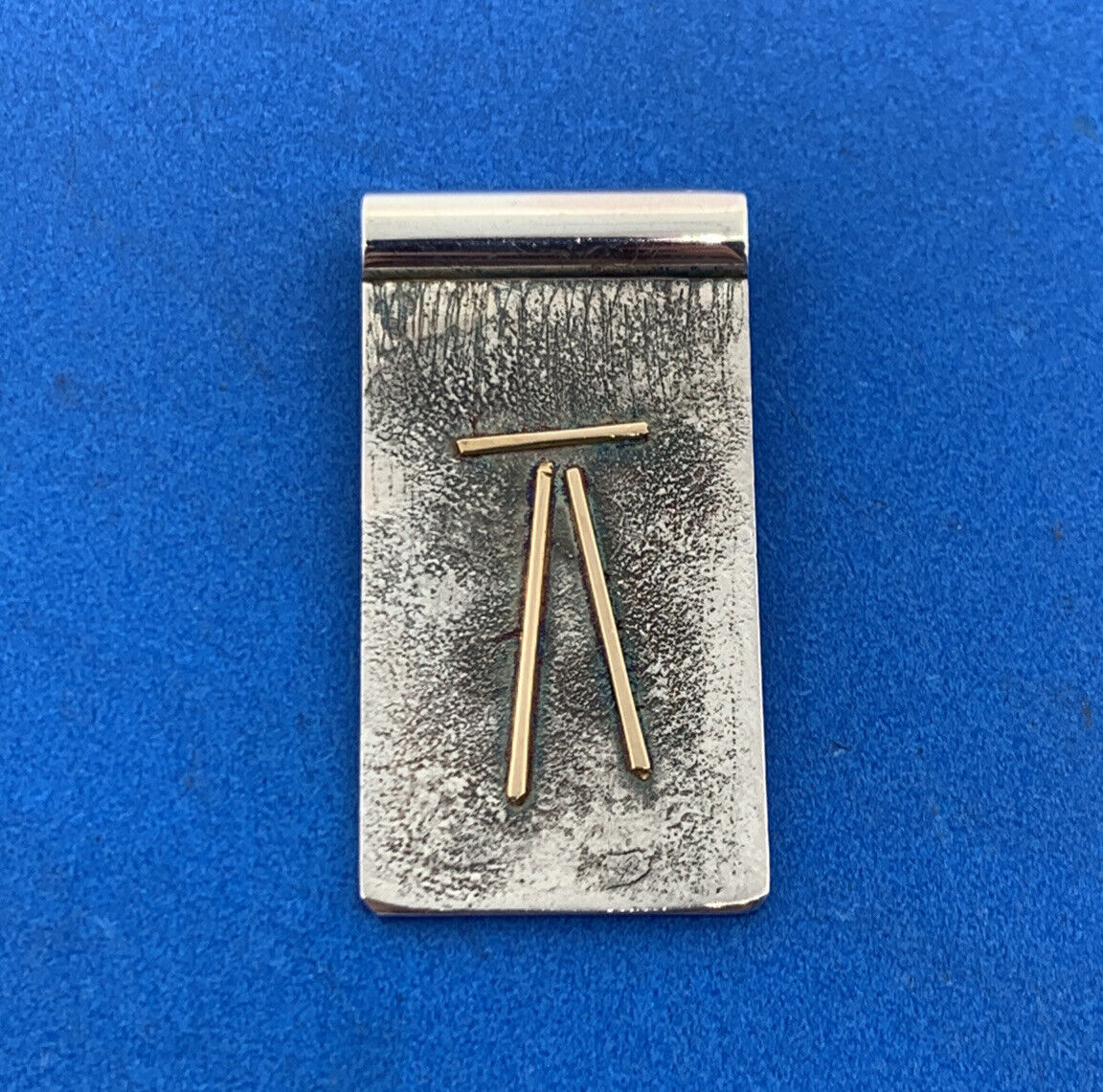 Designer Signed 925 Sterling Silver 14K Yellow Gold Pi Symbol Modernist Pendant