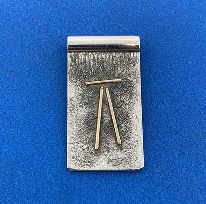 Designer Signed 925 Sterling Silver 14K Yellow Gold Pi Symbol Modernist Pendant