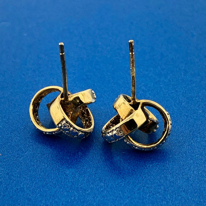 Gold Vermeil Sterling Silver Diamond Triple Interlocked Ring Stud Earrings