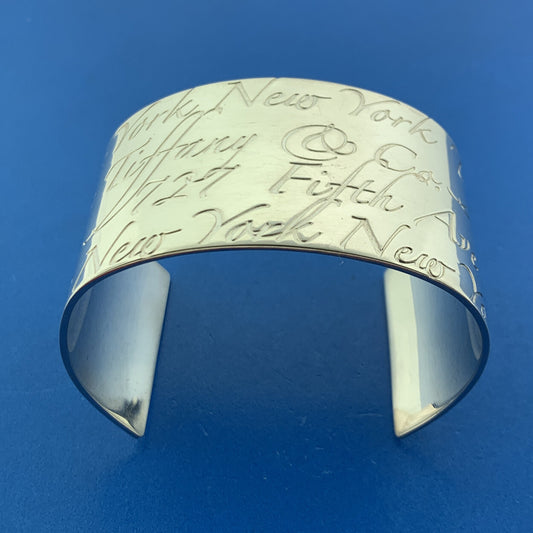 Tiffany & Co Sterling Silver Notes Collection Wide Script Cuff Bracelet