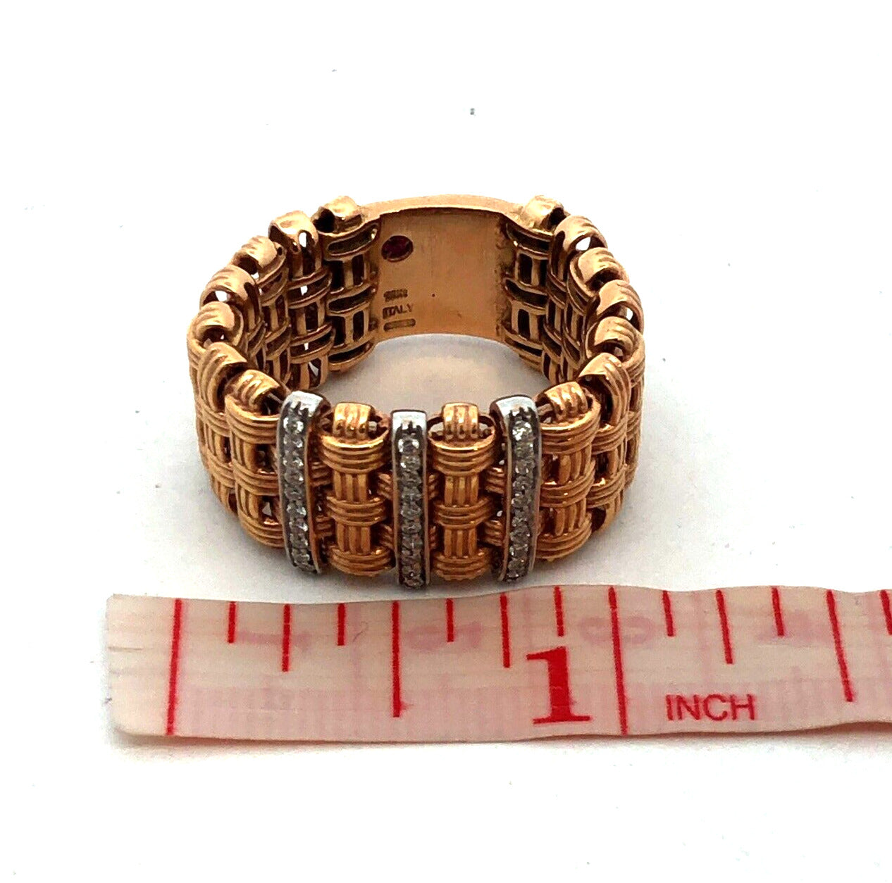 Roberto Coin 18K Yellow White Gold Appassionata Diamond Woven Band Ring