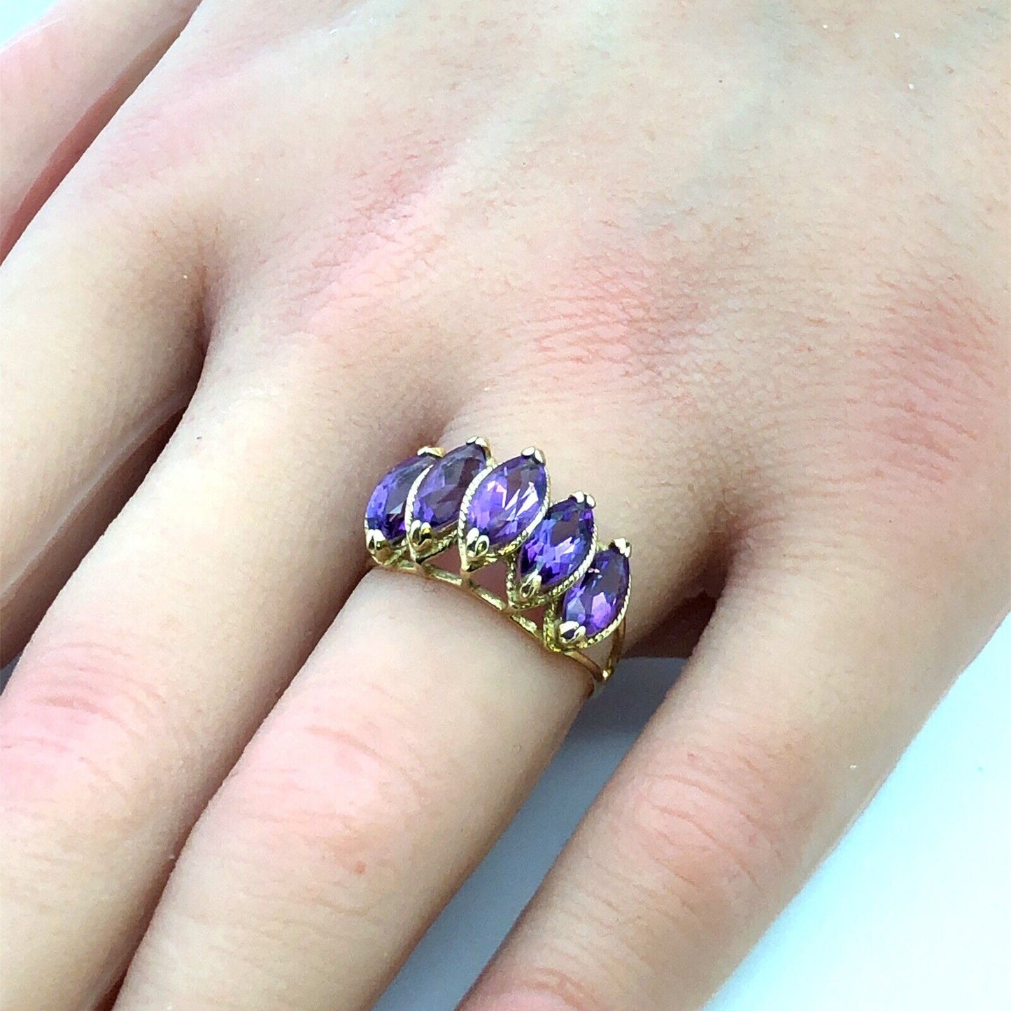 Vintage 14K Yellow Gold Marquise Amethyst Statement Ring