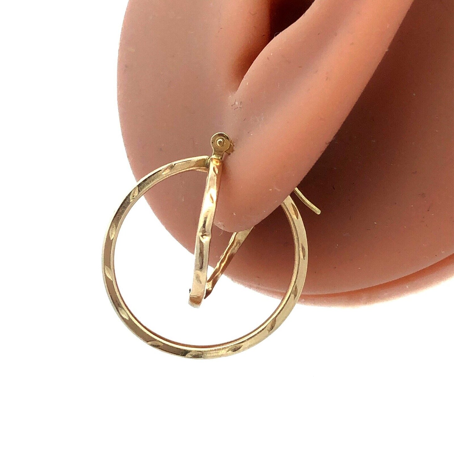 14K Yellow Gold Designer ATT Textured Round Double Hoop Earrings