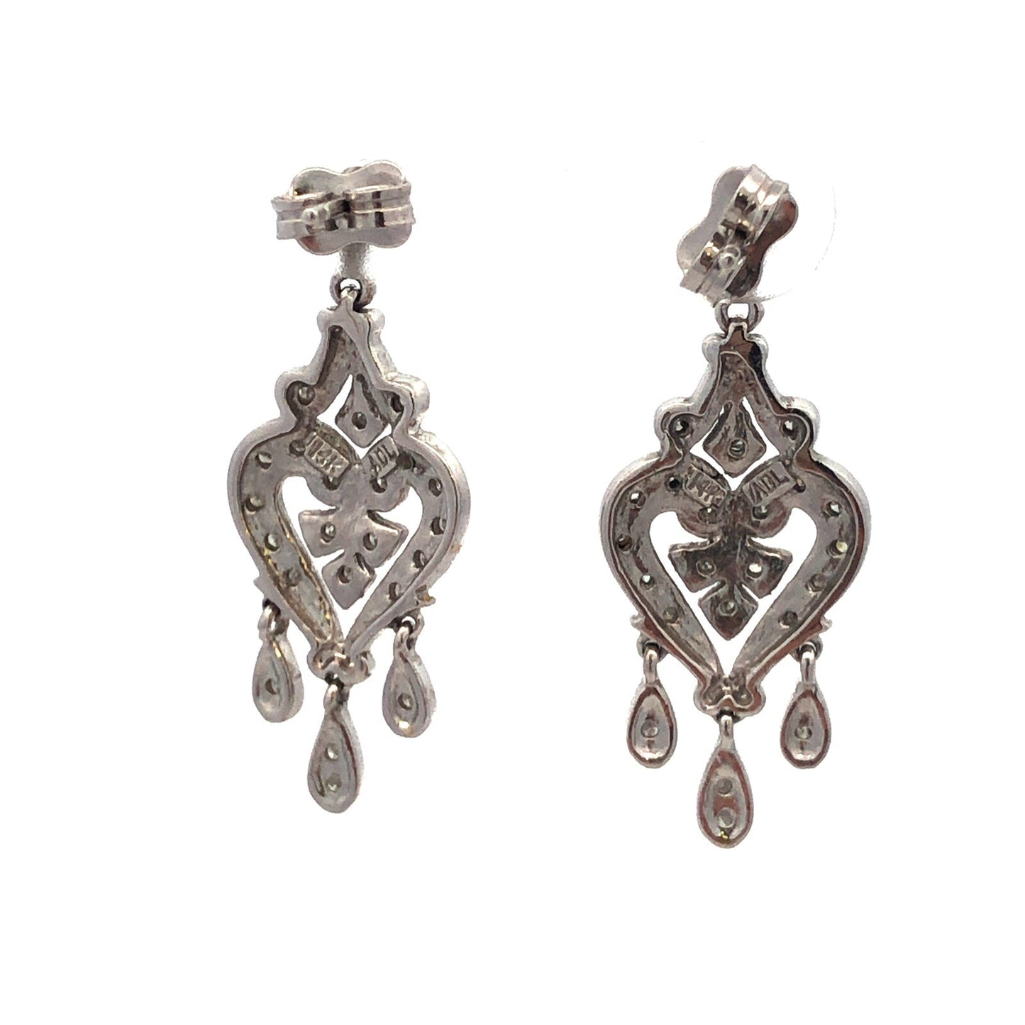 Estate 14K White Gold Diamond Filigree Drop Dangle Chandelier Heart Earrings