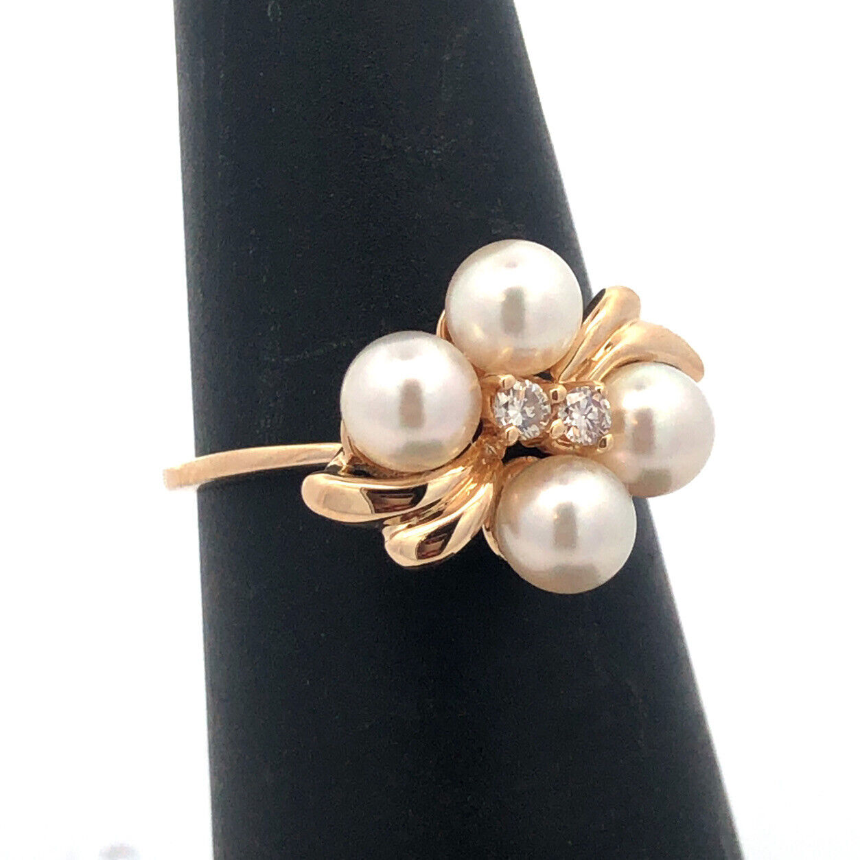 Designer WE 14K Yellow Gold Round Pearl Diamond Accent Cocktail Ring