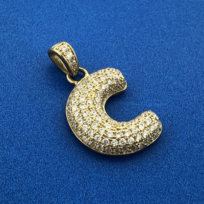Gorgeous 10k Yellow Gold Sparkling CZ Letter Initial C Alphabet Dangle Pendant