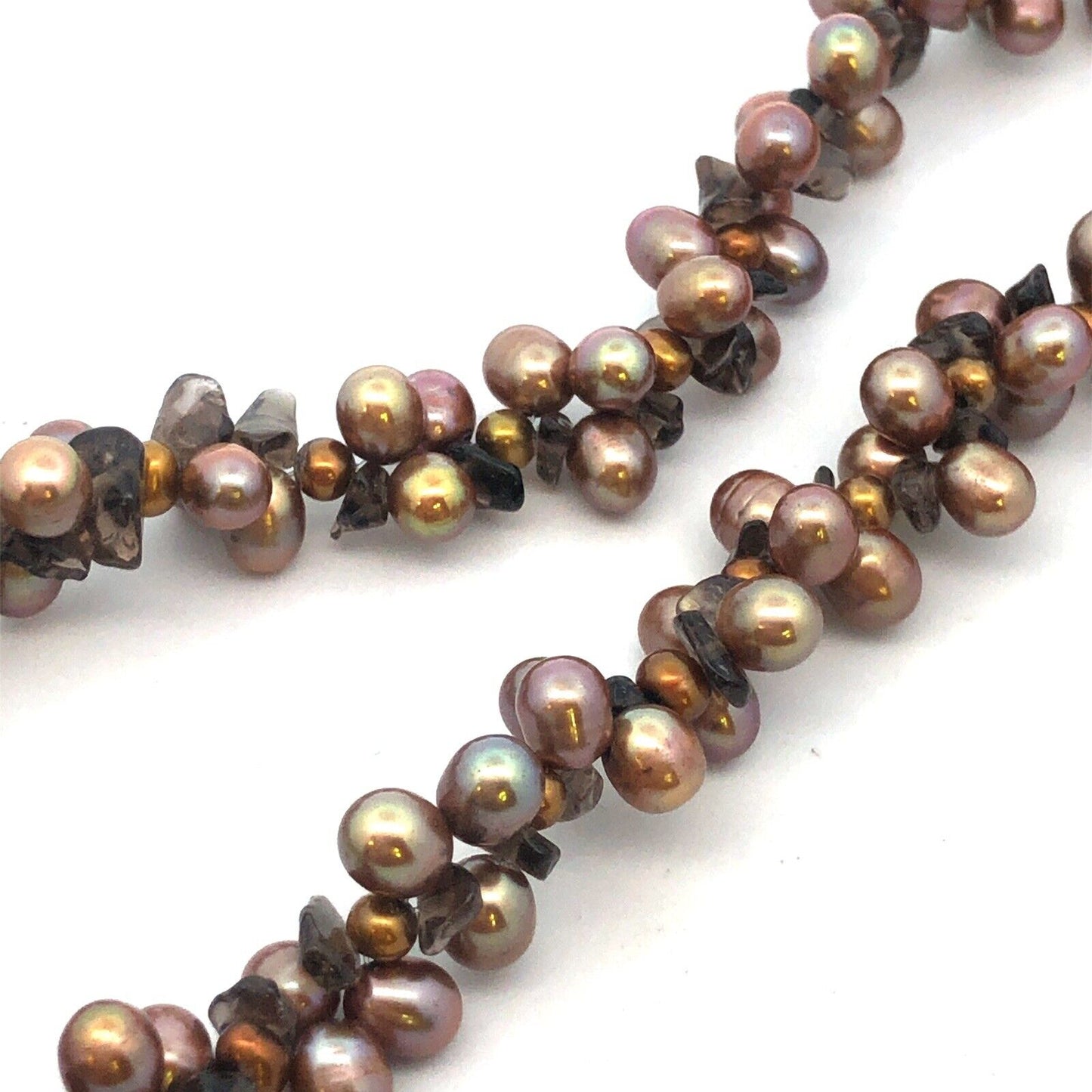 Designer 925 sterling Silver Bronze Pearl Smoky Topaz Cluster Statement Necklace