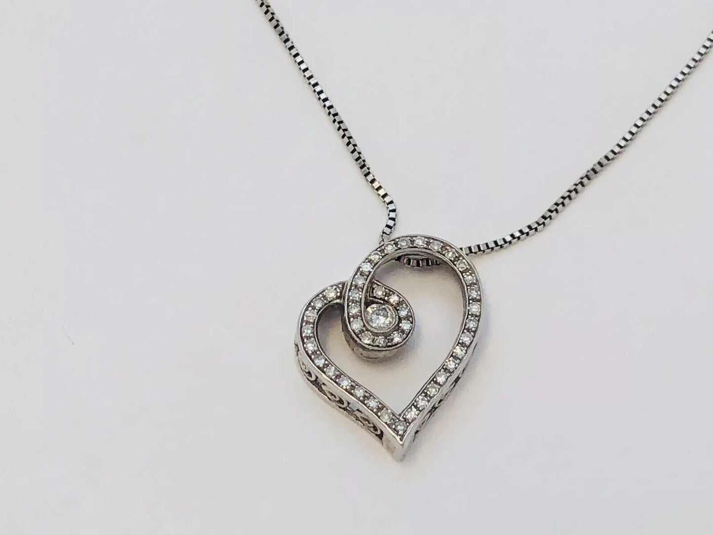 Designer 925 Sterling Silver Diamond Heart Pendant Eternal Love Bridal Necklace