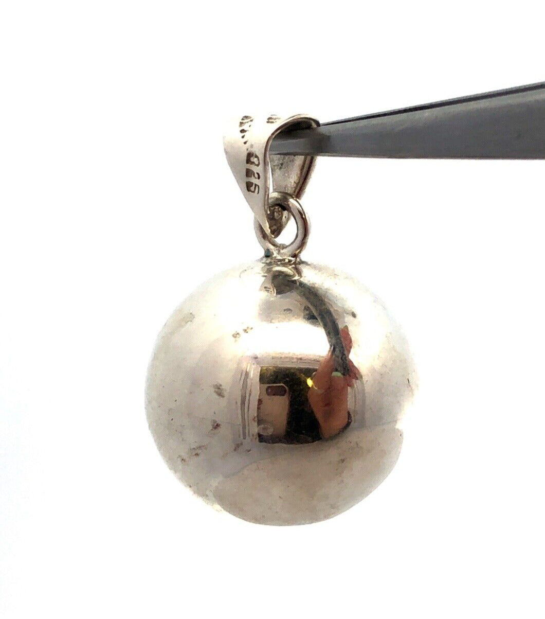 Taxco Mexico 925 Sterling Silver Round Ball Bell Jingle Chime Pendant