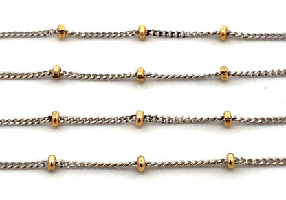 Designer F Italy 14K Yellow White Gold Two-Tone Station Chain Necklace