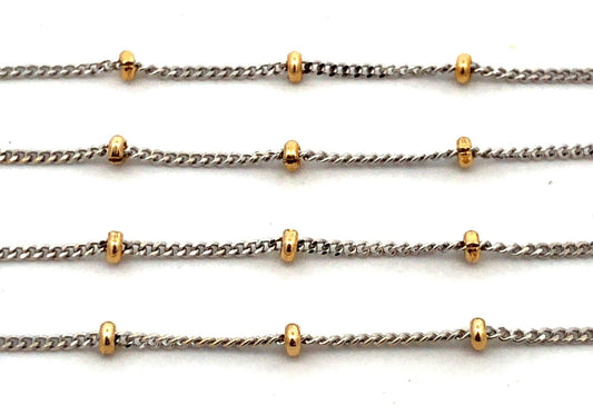 Designer F Italy 14K Yellow White Gold Two-Tone Station Chain Necklace