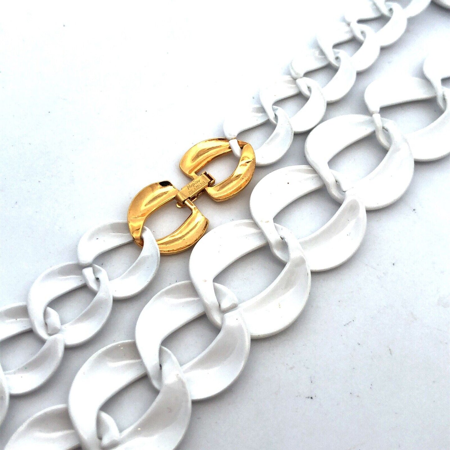 Vintage Napier Gold Tone White Enamel Four Piece Necklace Bracelet Earrings Lot