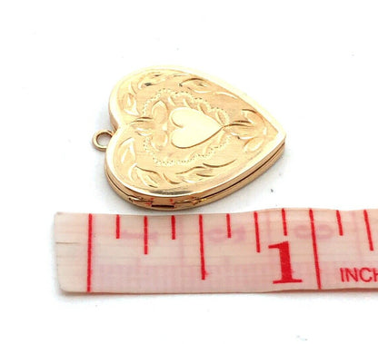 Designer HFB 14K Yellow Gold Engraved Heart Love Picture Locket Pendant