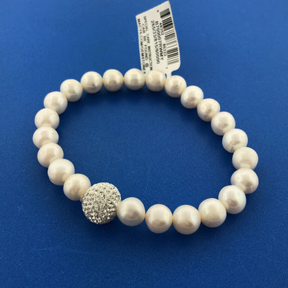 Stunning Sparkling Crystal Ball White Pearl Flexible 6.5" Bracelet New with Tags