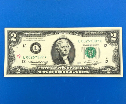 1976 Series $2 Federal Reserve San Francisco Star Note FR F-1935L* Tellers Mark