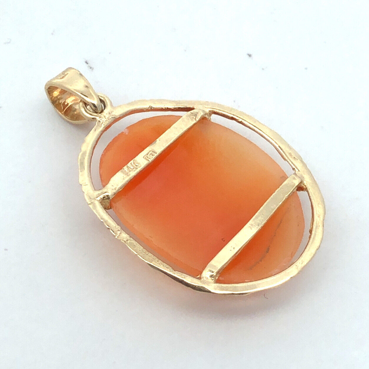 Designer LT 14K Yellow Gold Oval Orange Carved Cameo Pendant