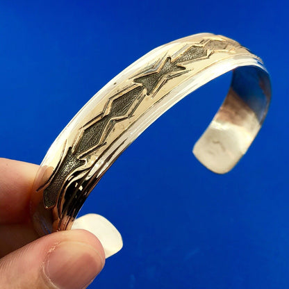Vintage TA Begay Navajo Sterling Silver 12 Gold Filled Storyteller Cuff Bracelet