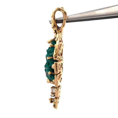 Artisan 14K Yellow Gold Green Gemstone Cubic Zirconia Leaf Statement Pendant