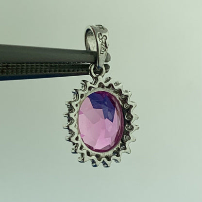 Designer 14K White Gold Oval Pink Sapphire Diamond Halo Custom Dangle Pendant