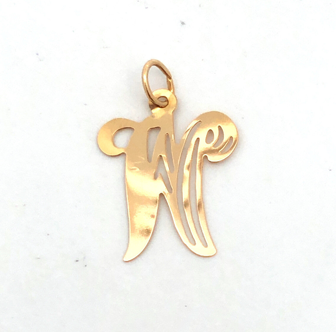 Designer 14K Yellow Gold Script Initial W Monogram Alphabet Charm Pendant