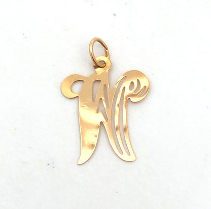Designer 14K Yellow Gold Script Initial W Monogram Alphabet Charm Pendant