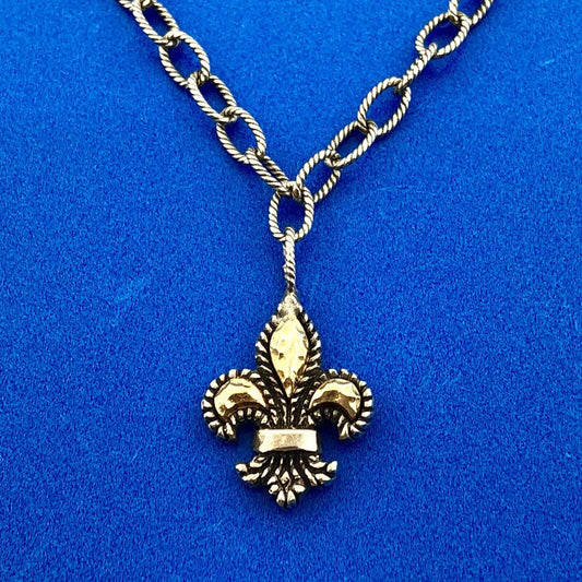 Philip Gavriel 925 Sterling Silver 18K Yellow Gold Fleur De Lis Necklace