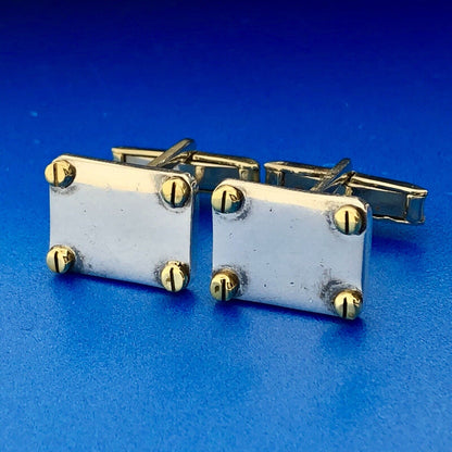Stunning Mexican Sterling Silver 925 Rectangular 4 Screw Men's Cuff Links
