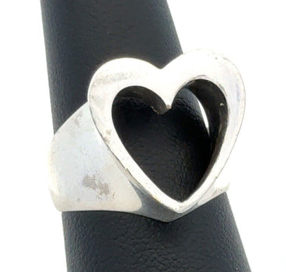 Designer 925 Sterling Silver Open Cutout Heart Love Valentine's Modernist Ring