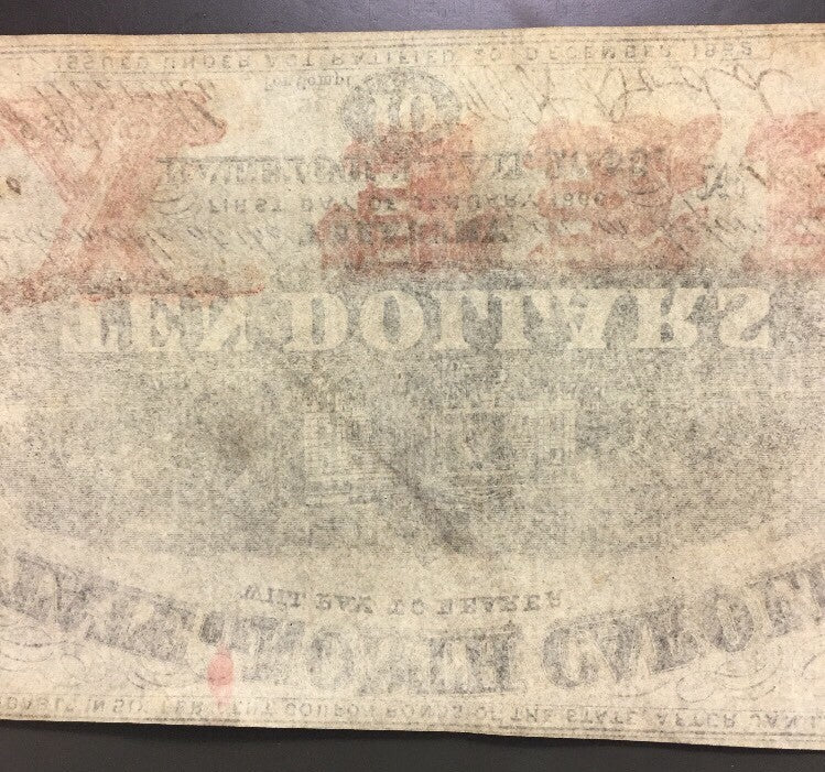 1863 $10 The State of North Carolina Note Civil War Era Possible Inking Error AU