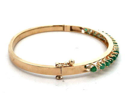 Estate 14K Yellow Gold Emerald May Anniversary Hinged Bangle Bracelet