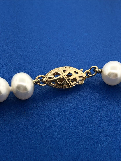 Gorgeous 14k Yellow Gold White 6.65mm Pearl 18" Strand String Necklace