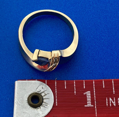 14k Yellow Gold Trillion Tanzanite Diamond Modernist Bypass Cocktail Ring