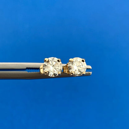 Elegant Designer IPS 14K Yellow Gold Round Diamond Stud Earrings