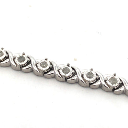 925 Sterling Silver Designer UD Round Diamond Infinity X & O Tennis Bracelet