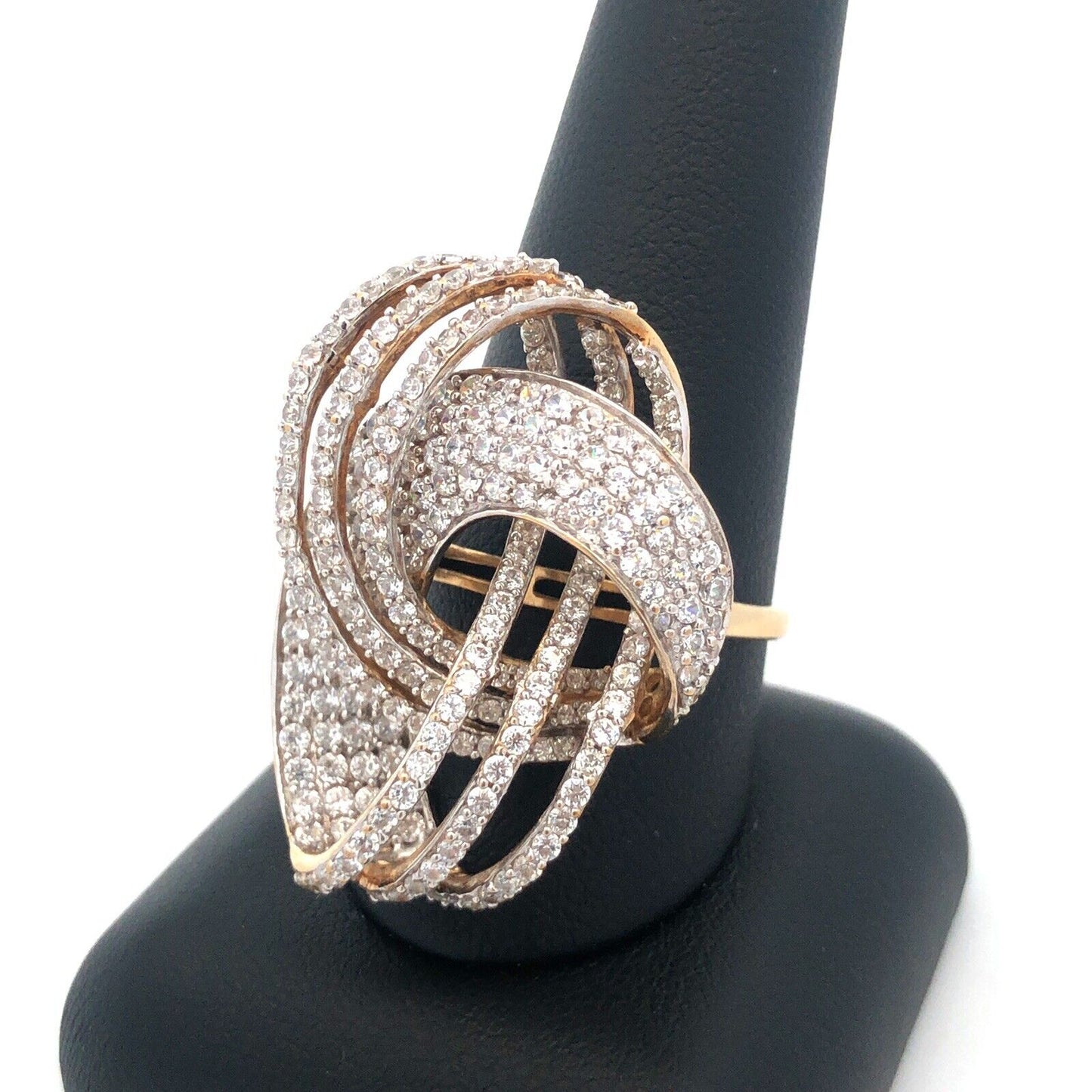 10k Yellow Gold Cubic Zirconia Knot Statement Cocktail Ring