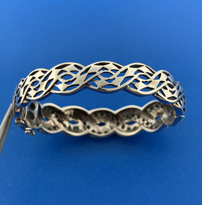 Sterling Silver 925 Turquoise Marcasite Dual Spiral 7" Hinged Cuff Bracelet
