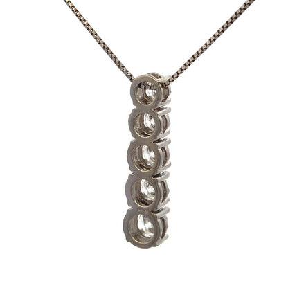Designer 14K White Gold Round Diamond Graduated Bar Pendant Necklace