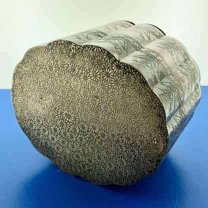 Vintage Silver Plate Velvet Lined Floral Scroll Etched Trinket Jewelry Box