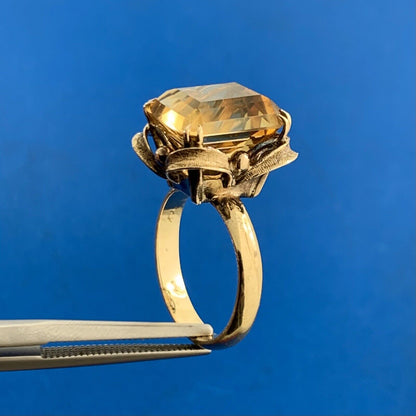 Vintage 14K Yellow Gold Emerald Cut Citrine Solitaire Cocktail Ring