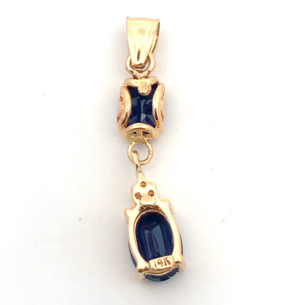Designer 14K Yellow Gold Oval Blue Sapphire Duo Diamond Accented Pendant