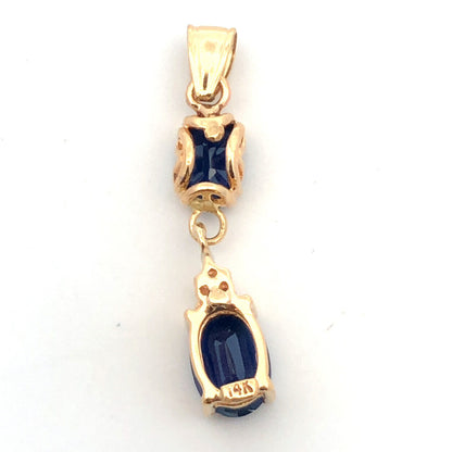 Designer 14K Yellow Gold Oval Blue Sapphire Duo Diamond Accented Pendant