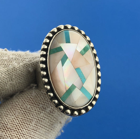 Carolyn Pollack Sterling Silver 925 Mother of Pearl Oval Abstract Ring Size 6