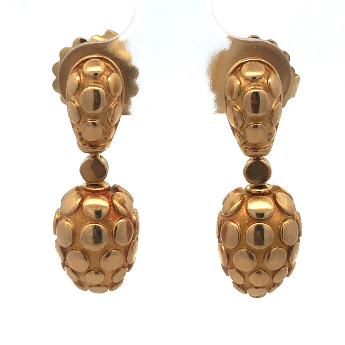 John Hardy 18K Yellow Gold Dot Pebbled Statement Drop Dangle Earrings