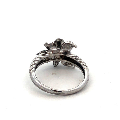 Designer CC 925 Sterling Silver Round White Topaz Lily Orchid Flower Ring